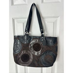 COACH Circle Patchwork East West Tote Black Brown F15466 Shoulder Handbag Purse